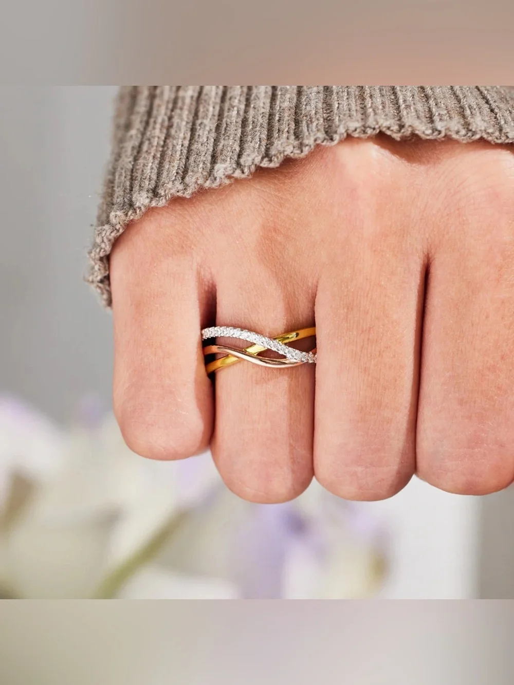 Crisscross Gold-Plated 925 Sterling Silver Ring
